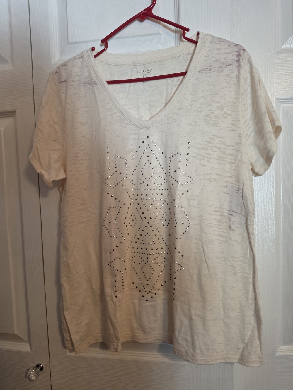 Sonoma Cream V-Neck Studded Short Sleeve Tee